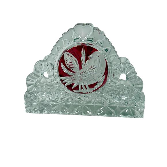 VTG Hofbauer Byrdes Amaris German Lead Crystal Napkin Holder Cranberry Red Birds - Picture 3 of 9